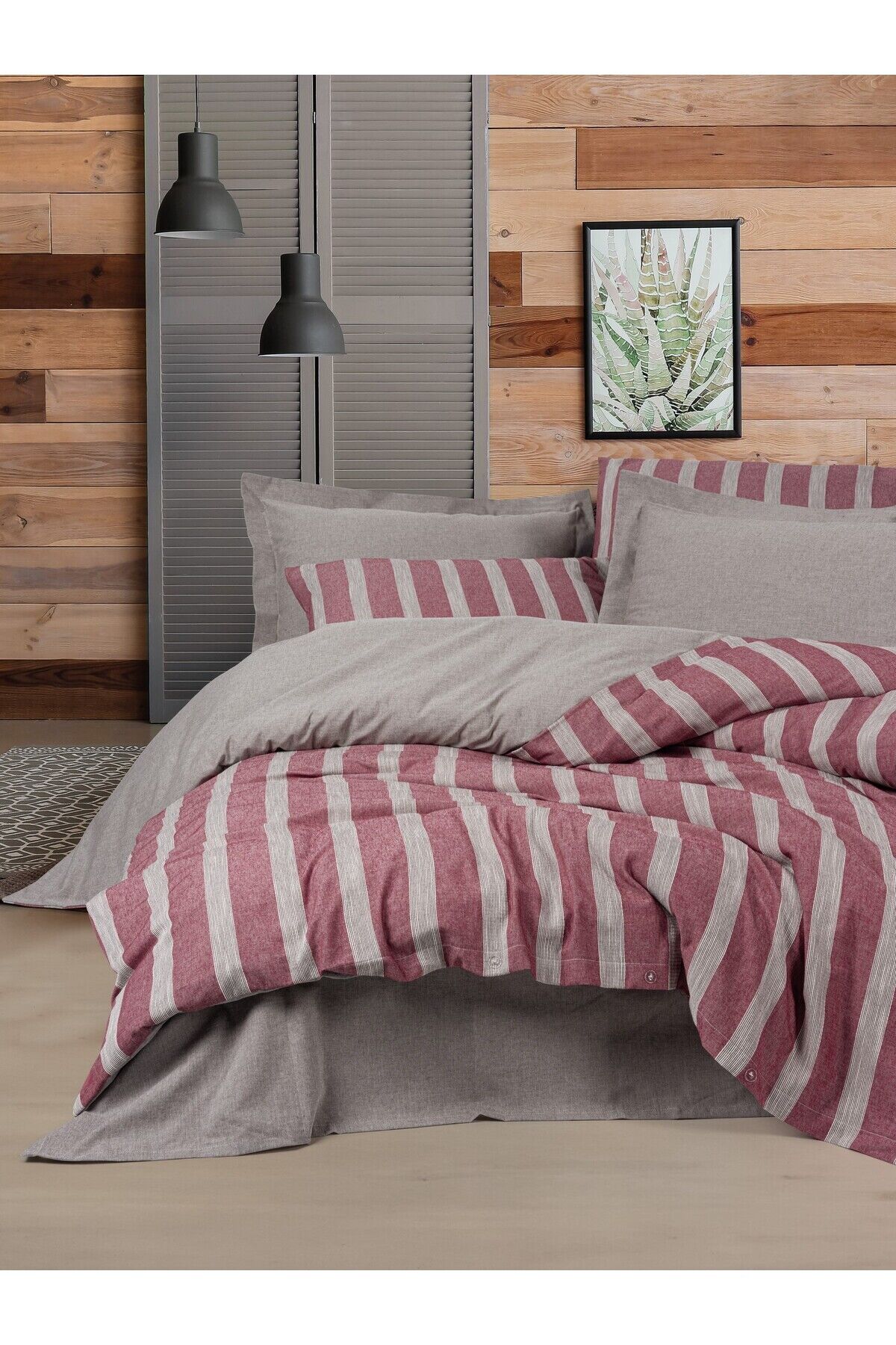 Ribbed Çift Kişilik Nevresim Takımı Bande Bordo