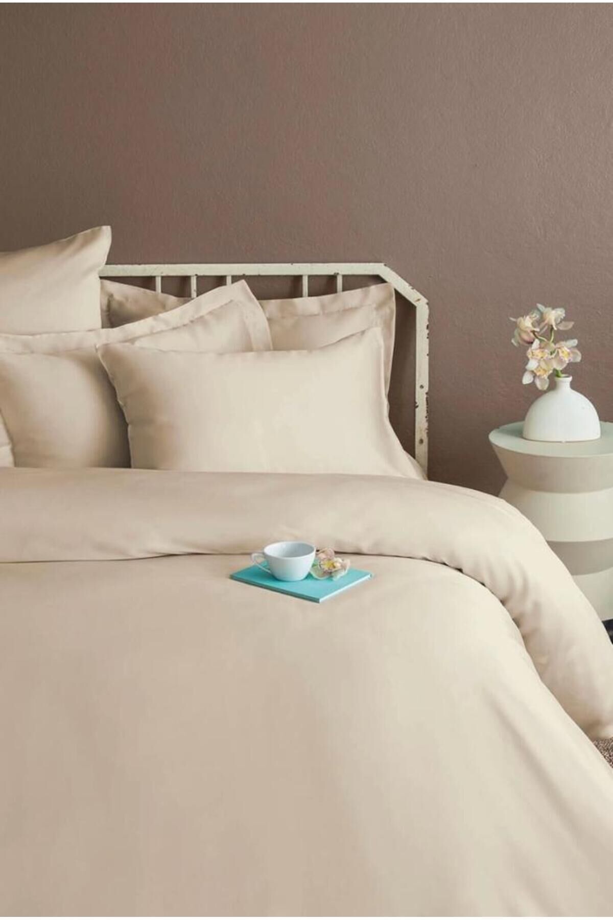 Simply Orchid Beige Pamuk Saten Çift Kişilik Nevresim Seti